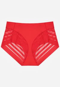 Renee - Czerwone Siateczkowe Majtki Figi High Waist z Koronkowymi Zdobieniami Heylih. Stan: podwyższony. Kolor: czerwony. Materiał: koronka. Wzór: aplikacja #3
