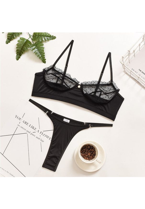 Intica - Zestaw bielizny koronkowej z delikatnymi detalami Henriqueta. Kolor: czarny. Materiał: koronka. Wzór: aplikacja