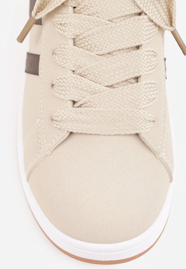 Born2be - Beżowo-Brązowe Sneakersy z Ozdobnymi Naszywkami z Boku Galdexis. Okazja: na co dzień, do pracy, na spacer. Zapięcie: pasek. Kolor: beżowy. Materiał: jeans. Wzór: aplikacja. Sport: turystyka piesza
