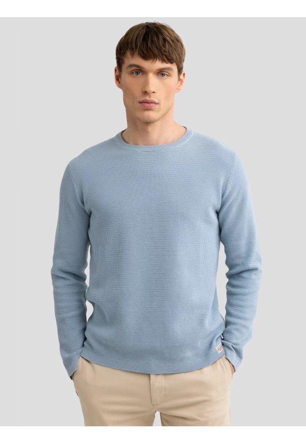 Big-Star - Sweter męski bawełniany błękitny Neilon 400. Okazja: na co dzień, do pracy. Kolor: niebieski. Materiał: bawełna. Wzór: ze splotem. Styl: klasyczny, casual