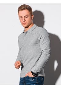 Ombre Clothing - Longsleeve męski bez nadruku L132 - szary melanż - M. Typ kołnierza: polo. Kolor: szary. Materiał: jeans, bawełna, materiał. Długość rękawa: długi rękaw. Wzór: melanż #1