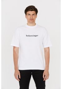 Balenciaga - BALENCIAGA Męski biały t-shirt z czarnym logo, Rozmiar XS. Kolor: biały