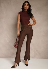 Renee - Bordowy Top z Bawełny i Wiskozy ze Stójką i Marszczeniem w Talii Zetelie. Typ kołnierza: kołnierzyk stójkowy. Kolor: czerwony. Materiał: bawełna, wiskoza. Styl: elegancki #3