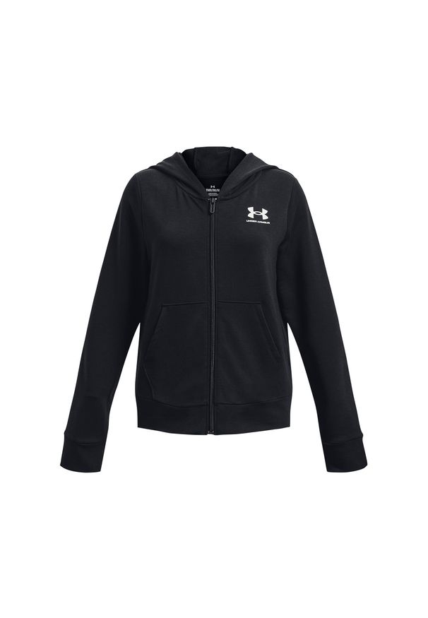 Bluza sportowa dziewczęca Under Armour UA Rival Terry FZ Hoodie - czarna. Kolor: czarny. Materiał: elastan, materiał, poliester. Wzór: gładki. Styl: sportowy