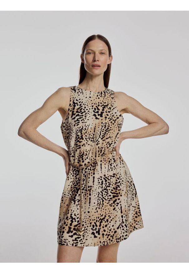 Reserved - Lniana sukienka mini - wielobarwny. Materiał: len. Długość: mini