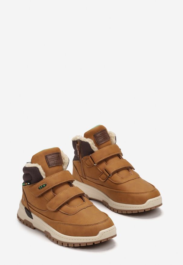 Born2be - Brązowe Botki Sportowe Mocno Ocieplone z Rzepami Hanija. Zapięcie: rzepy. Kolor: brązowy. Materiał: jeans. Wzór: kolorowy. Styl: sportowy