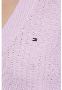 TOMMY HILFIGER - Tommy Hilfiger Sweter bawełniany damski kolor różowy. Okazja: na co dzień. Kolor: różowy. Materiał: bawełna. Wzór: ze splotem. Styl: casual #4
