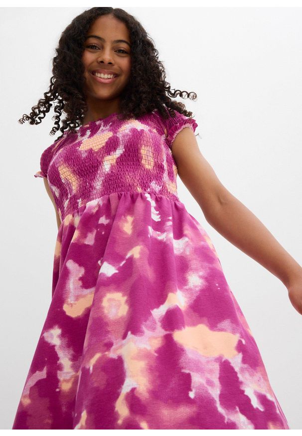 bonprix - Sukienka z dżerseju z elastycznego materiału z bawełną organiczną. Kolor: fioletowy. Materiał: jersey, bawełna, materiał. Sezon: lato