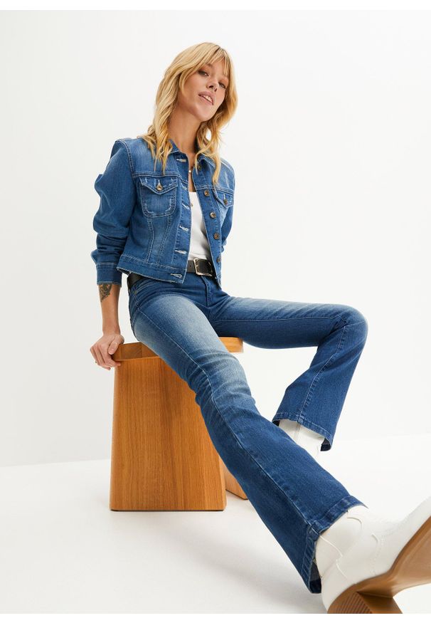 bonprix - Dżinsy o kroju bootcut, mid waist, ze stretchem. Kolor: niebieski