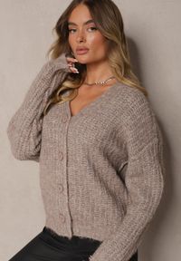 Renee - Beżowy Rozpinany Kardigan z Wełną i Ściągaczami przy Rękawach Ciarella. Kolor: beżowy. Materiał: wełna. Sezon: zima