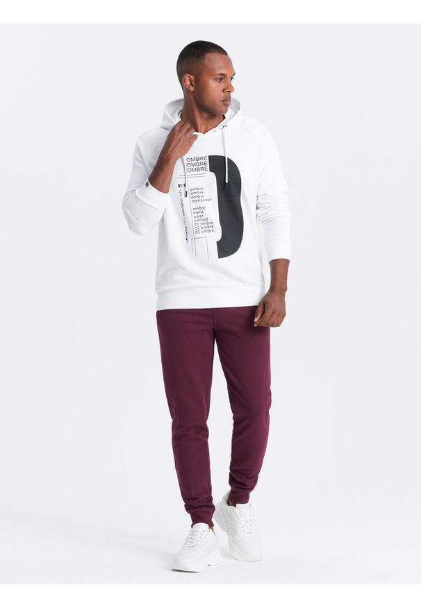 Ombre Clothing - Męskie dresowe spodnie bawełniane joggery BASIC – bordowe V3 OM-PABS-0174 - XXL. Okazja: na co dzień. Kolor: czerwony. Materiał: bawełna, dresówka. Wzór: aplikacja. Styl: sportowy, elegancki, casual