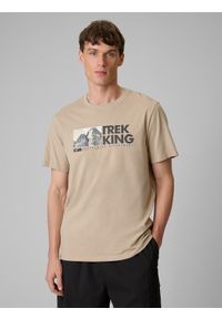 4f - 4F T-shirt regular z nadrukiem męski - beżowy XXL. Okazja: na co dzień. Kolor: beżowy. Materiał: dzianina, bawełna. Wzór: nadruk. Styl: casual #1