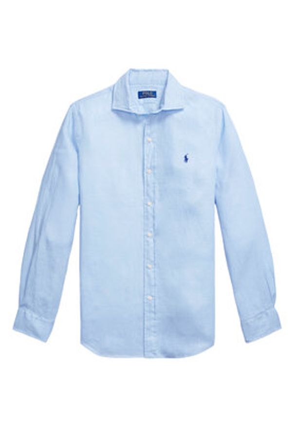 Polo Ralph Lauren Koszula 710968915008 Błękitny Slim Fit. Typ kołnierza: polo. Kolor: niebieski. Materiał: len