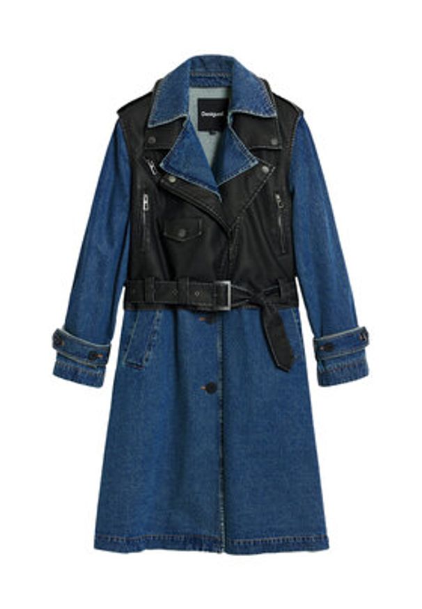 Desigual Płaszcz przejściowy Denimbike 25WWEW52 Niebieski Regular Fit. Kolor: niebieski. Materiał: bawełna
