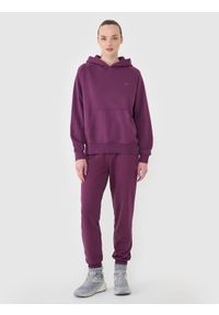 4f - 4F Bluza dresowa nierozpinana z kapturem damska - fioletowa XXL. Okazja: na co dzień. Typ kołnierza: kaptur. Kolor: fioletowy. Materiał: dresówka. Długość rękawa: raglanowy rękaw. Wzór: gładki, ze splotem. Styl: sportowy, casual