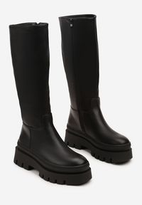 Renee - Czarne Kozaki na Grubej Podeszwie z Tłoczeniami w Stylu Grunge Zarestia. Okazja: na imprezę, na co dzień. Kolor: czarny. Styl: klasyczny, casual, elegancki #6