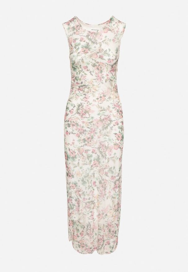 Born2be - Biała Dopasowana Sukienka w Kwiaty Meluvea. Okazja: na co dzień. Kolor: biały. Materiał: jeans. Wzór: kwiaty. Typ sukienki: proste. Styl: casual, klasyczny