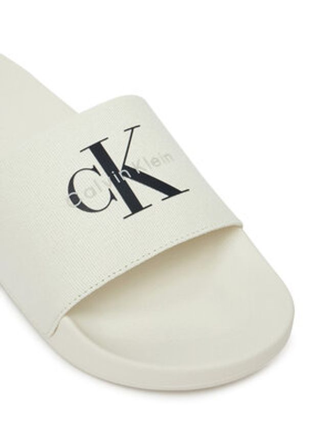 Calvin Klein Jeans Klapki Slide Monologo Cv YM0YM01367 Biały. Kolor: biały. Materiał: materiał