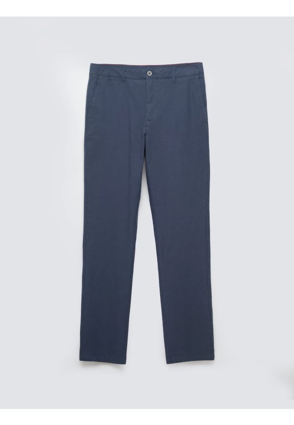 Big-Star - Spodnie męskie chinosy niebieskie Erhati 401. Kolor: niebieski. Materiał: tkanina, len, materiał. Wzór: nadruk, haft. Sezon: wiosna, jesień, lato. Styl: klasyczny