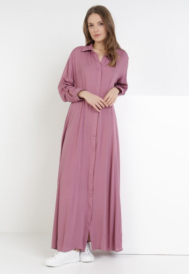 Born2be - Ciemnofioletowa Sukienka Controllable. Okazja: na co dzień. Kolor: fioletowy. Długość rękawa: długi rękaw. Typ sukienki: rozkloszowane, szmizjerki. Styl: casual, klasyczny. Długość: maxi