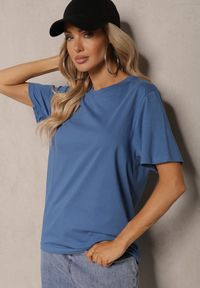 Renee - Niebieska T-shirt Koszulka z Bawełny Delestina. Okazja: na co dzień. Kolor: niebieski. Materiał: bawełna. Styl: casual, elegancki #4
