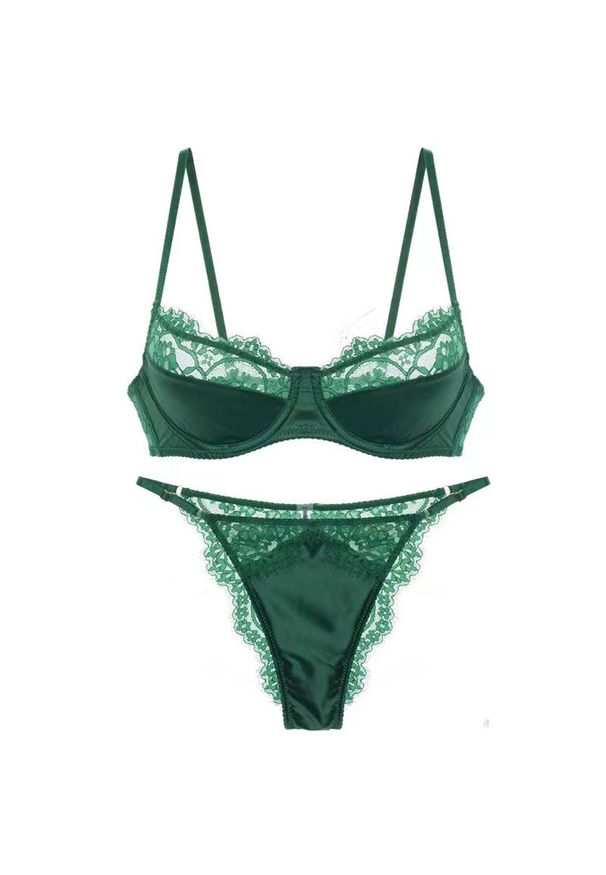 Intica - Komplet bielizny koronkowej z delikatnym wykończeniem Damita. Kolor: zielony. Materiał: koronka. Wzór: koronka