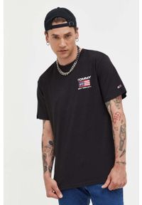 Tommy Jeans t-shirt bawełniany kolor czarny wzorzysty. Kolor: czarny. Materiał: bawełna. Długość rękawa: krótki rękaw. Długość: krótkie. Styl: klasyczny #3