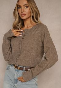 Renee - Beżowy Rozpinany Kardigan z Wełną Kornelira. Okazja: na co dzień. Kolor: beżowy. Materiał: wełna. Styl: casual, elegancki #5