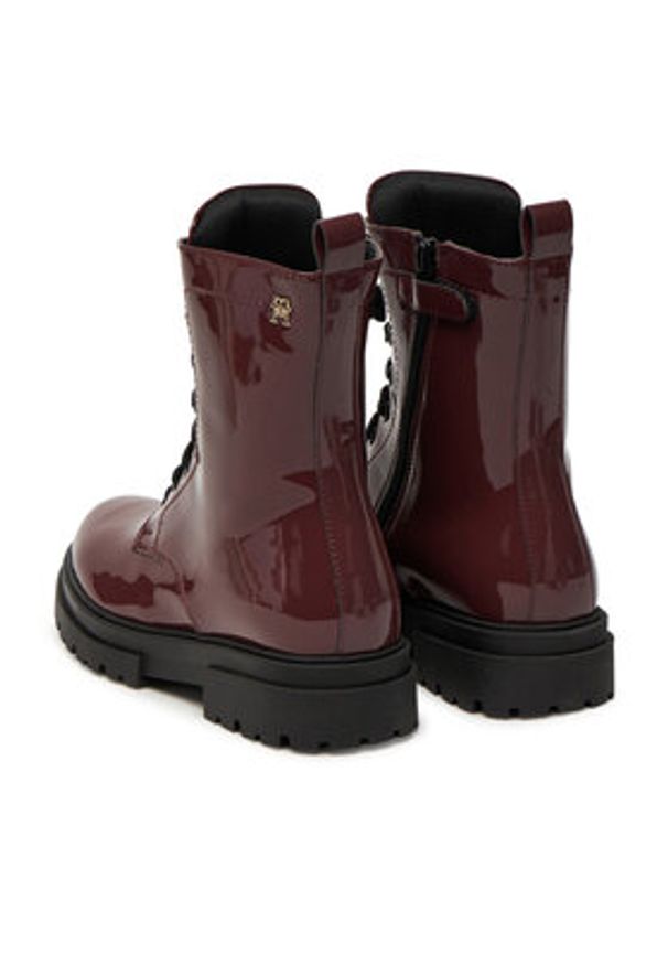 TOMMY HILFIGER - Tommy Hilfiger Trapery Lace-Up Bootie T4A5-34025-0775 D Bordowy. Kolor: czerwony. Materiał: skóra