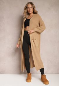 Renee - Brązowy Długi Kardigan Oversize Angellona. Kolor: beżowy. Długość: długie