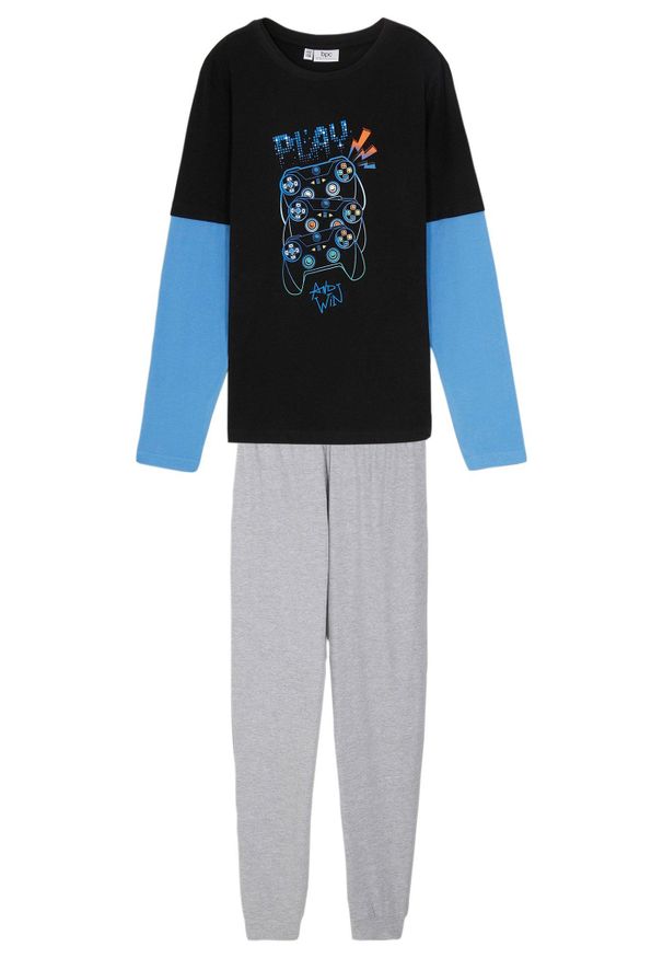 bonprix - Piżama z miękkiej bawełny organicznej (2 części), z bawełny organicznej. Kolor: czarny. Materiał: bawełna