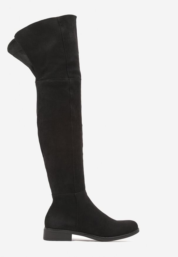 Born2be - Czarne Płaskie Kozaki Muszkieterki z Szeroką Cholewką Edanilis. Okazja: na co dzień, na spacer. Kolor: czarny. Materiał: dzianina, jeans. Szerokość cholewki: szeroka. Sezon: jesień. Obcas: na obcasie. Styl: casual, elegancki. Wysokość obcasa: niski