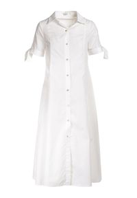 Born2be - Biała Sukienka Melanippe. Kolor: biały. Materiał: materiał. Długość rękawa: krótki rękaw. Typ sukienki: koszulowe. Styl: elegancki, klasyczny. Długość: midi
