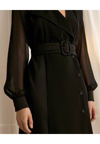 Marella - MARELLA - Czarna sukienka marynarkowa Fabbro. Kolor: czarny. Długość rękawa: długi rękaw. Typ sukienki: dopasowane, asymetryczne. Styl: klasyczny. Długość: midi #3