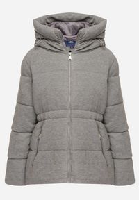 Born2be - Szara Kurtka Pikowana z Kapturem ze Ściągaczami Torita. Typ kołnierza: kaptur. Kolor: szary. Materiał: tkanina, jeans. Styl: klasyczny, elegancki