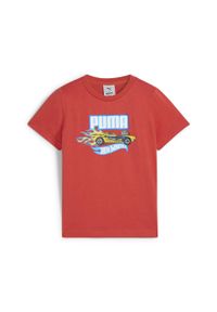 Puma - Dziecięca koszulka PUMA × HOT WHEELS™ z grafiką PUMA Red Fire. Kolor: czerwony. Wzór: napisy, nadruk
