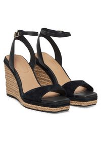 TOMMY HILFIGER - Tommy Hilfiger Espadryle Leather & Suede High Wedge Espad FW0FW08803 Czarny. Kolor: czarny. Materiał: skóra #4