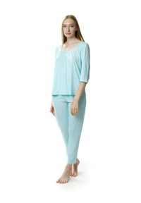 MEWA Lingerie - Dwuczęściowa piżama Vivien damska rękaw 3/4. Materiał: jedwab, wiskoza, poliamid, materiał, koronka. Długość: długie. Wzór: koronka #1