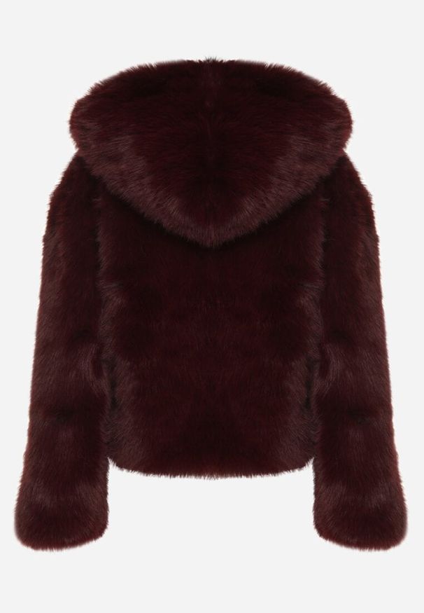 Born2be - Bordowa Kurtka Futrzana z Nieodpinanym Kapturem Vetirire. Okazja: na co dzień. Kolor: czerwony. Materiał: futro. Styl: elegancki, casual