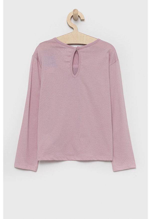 Roxy Longsleeve dziecięcy kolor różowy. Okazja: na co dzień. Kolor: fioletowy. Materiał: dzianina. Długość rękawa: długi rękaw. Długość: długie. Wzór: nadruk. Styl: casual