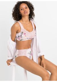 bonprix - Figi z wysokim stanem z delikatną koronką (2 pary). Stan: podwyższony. Kolor: różowy. Materiał: koronka, poliamid. Wzór: nadruk, koronka, kwiaty #2