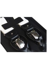 Modini - Białe szelki do spodni na guziki z czarną skórą G4. Kolor: wielokolorowy, czarny, biały. Materiał: skóra #1