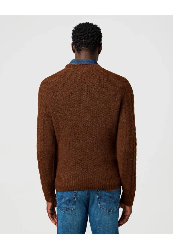 Wrangler - MESKI SWETER WRANGLER CABLE KNIT SWEATER MAHOGANY HEATHER 112371665