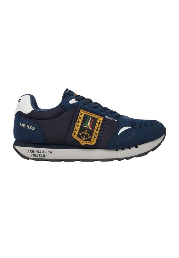 Aeronautica Militare - AERONAUTICA MILITARE Granatowe sneakersy męskie z naszywką Frecce Tricolori. Okazja: na co dzień. Kolor: niebieski. Materiał: zamsz, tkanina. Wzór: aplikacja