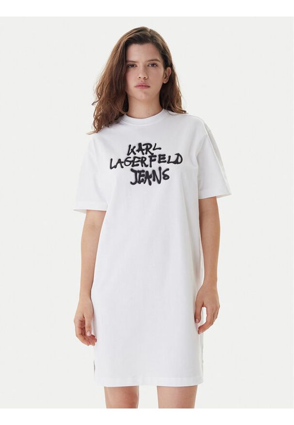 Karl Lagerfeld Jeans Sukienka codzienna B1W13043 Biały Regular Fit. Okazja: na co dzień. Kolor: biały. Materiał: bawełna. Typ sukienki: proste. Styl: casual