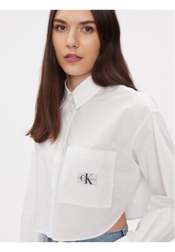 Calvin Klein Jeans Koszula J20J222614 Biały Cropped Fit. Kolor: biały. Materiał: bawełna