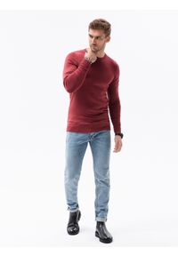 Ombre Clothing - Sweter męski E177 - bordowy - XXL. Kolor: czerwony. Materiał: nylon, wiskoza. Styl: klasyczny #3