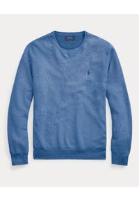 Ralph Lauren - RALPH LAUREN - Niebieski sweter z bawełny Regular Fit Mesh. Okazja: na co dzień. Typ kołnierza: polo. Kolor: niebieski. Materiał: bawełna, mesh. Wzór: haft, ze splotem. Styl: casual, klasyczny