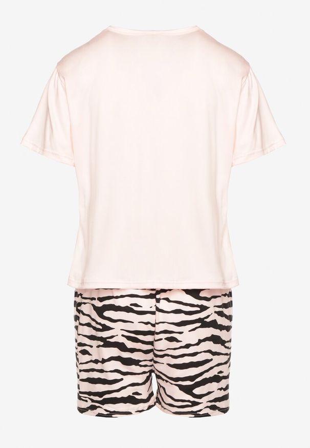 Renee - Beżowy Komplet Piżamowy z Bawełny T-shirt i Szorty z Motywem Zebry Milaria. Kolor: beżowy. Materiał: bawełna. Wzór: motyw zwierzęcy