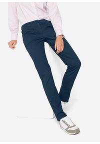 bonprix - Spodnie chinosy ze stretchem. Okazja: na co dzień. Stan: obniżony. Kolor: niebieski. Materiał: bawełna. Wzór: kwiaty. Styl: casual #1